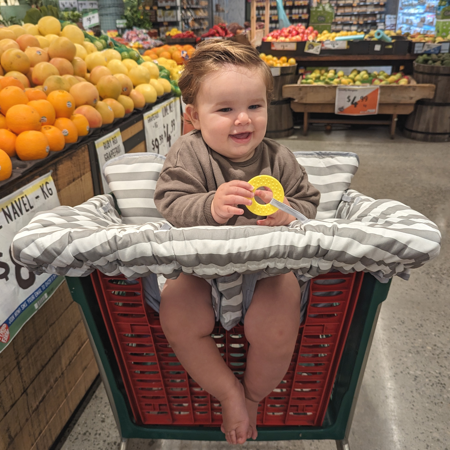 Shopping Cart & Highchair Cover - Gray and White Stripe with Cushion