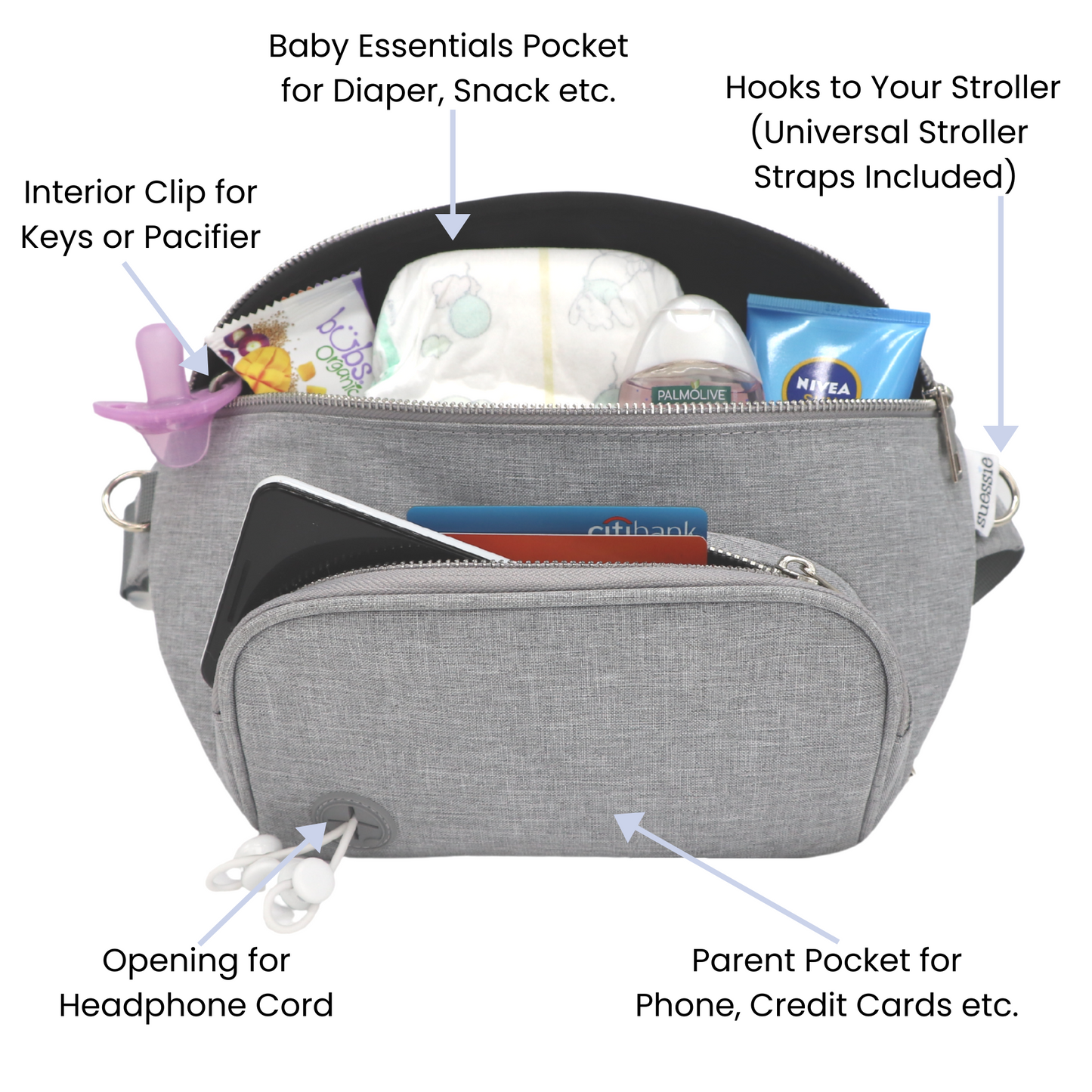 Fanny Pack Diaper Bag - Gray