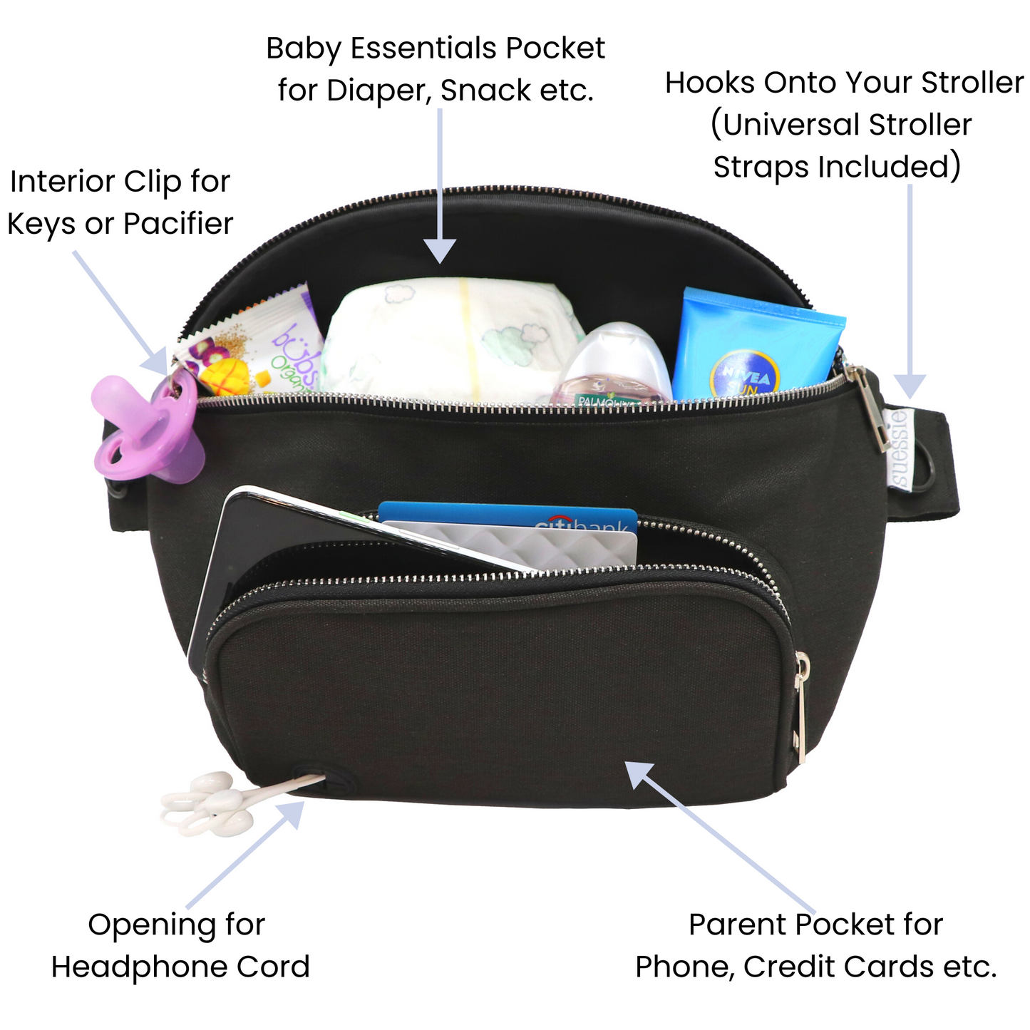 Fanny Pack Diaper Bag - Black