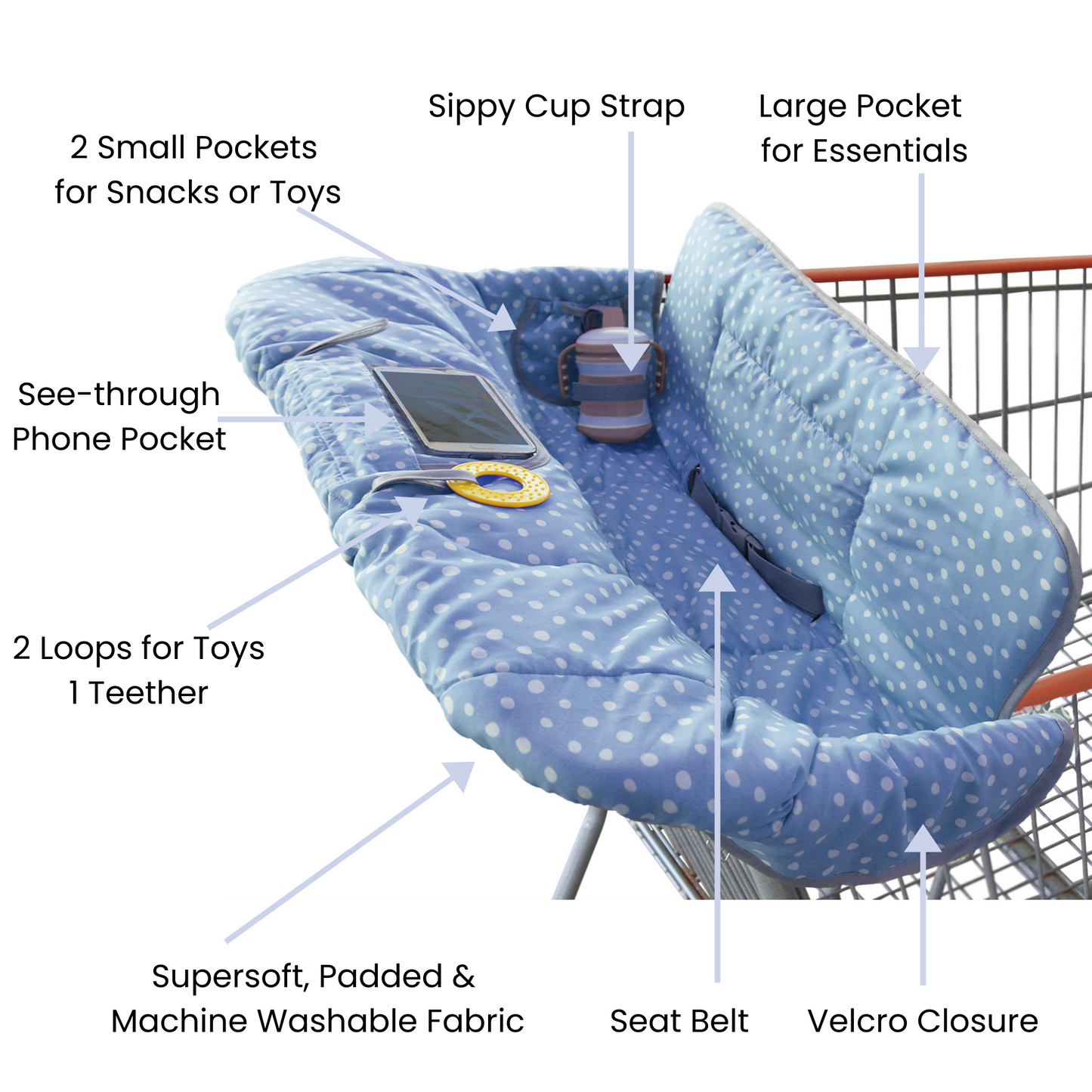 Shopping Cart & Highchair Cover - Blue Dots